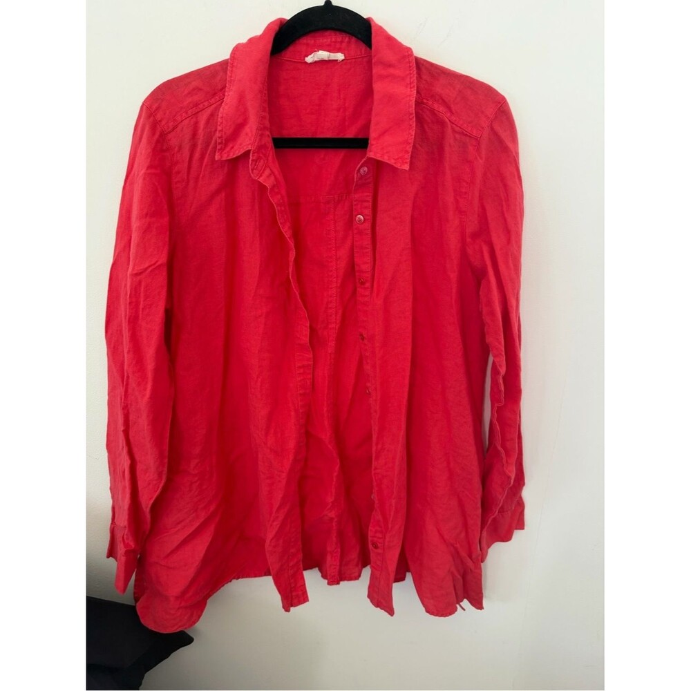 Eileen Fisher Coral-Red Button Front 100% organic Irish linen